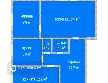 3-бөлмелі пәтер, қабат 6 барлық қабат саны 93, 67 м², 2-нобай