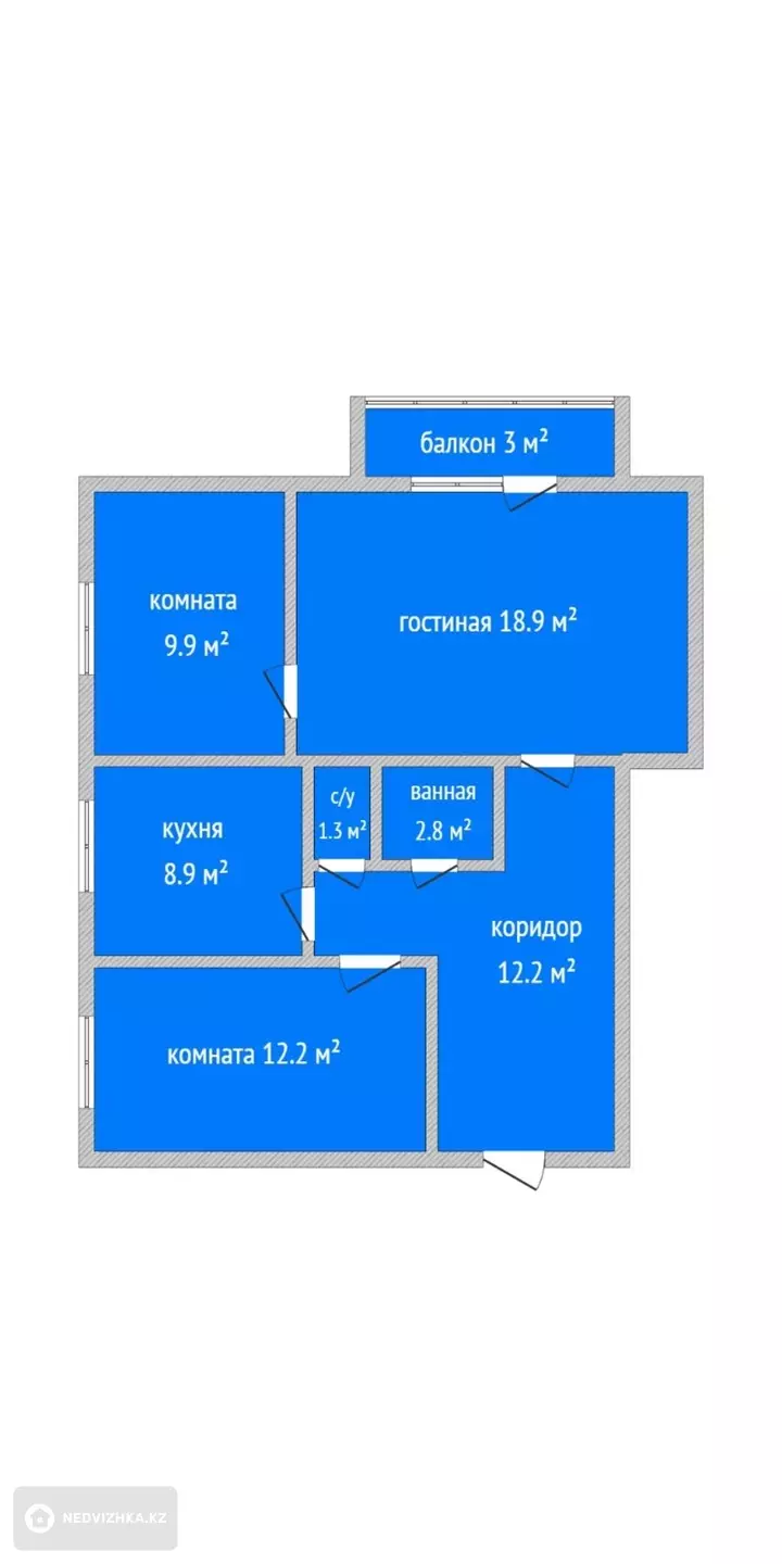 3-комнатная квартира, этаж 6 из 93, 67 м², фотография 2