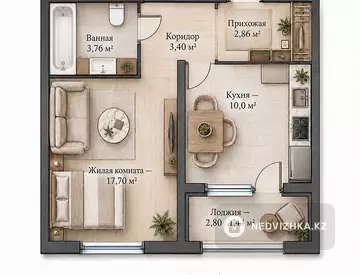 1-комнатная квартира, этаж 2 из 6, 34 м², миниатюра 7