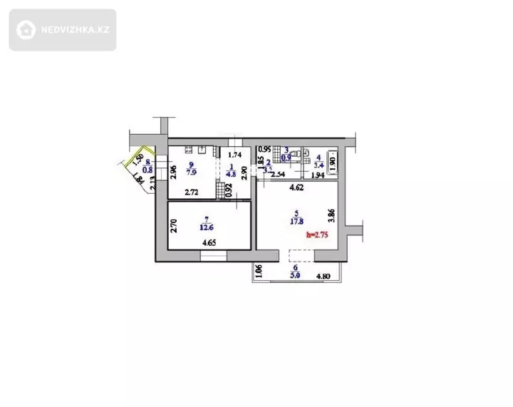 2-комнатная квартира, этаж 1 из 9, 56 м²