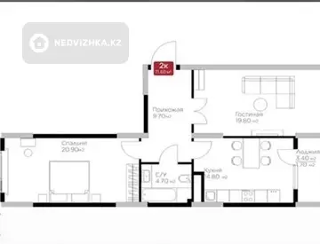 2-комнатная квартира, этаж 4 из 16, 72 м², миниатюра 5