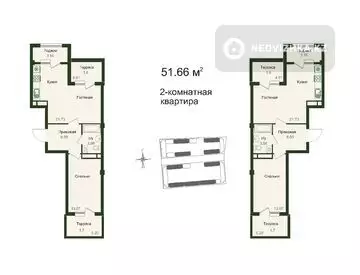 2-комнатная квартира, этаж 4 из 4, 52 м²