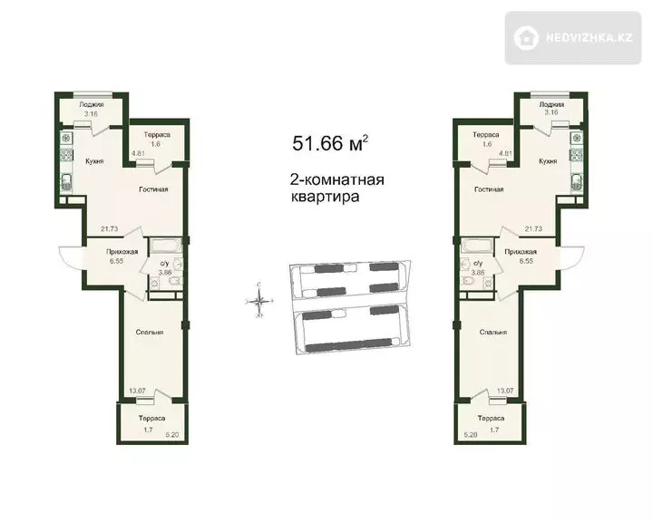 2-комнатная квартира, этаж 4 из 4, 52 м², фотография 4