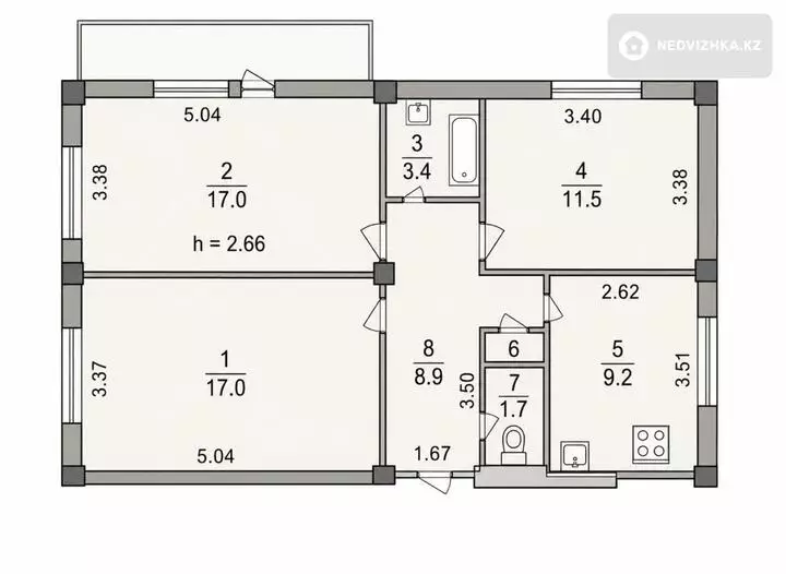 3-комнатная квартира, этаж 1 из 5, 76 м², фотография 5