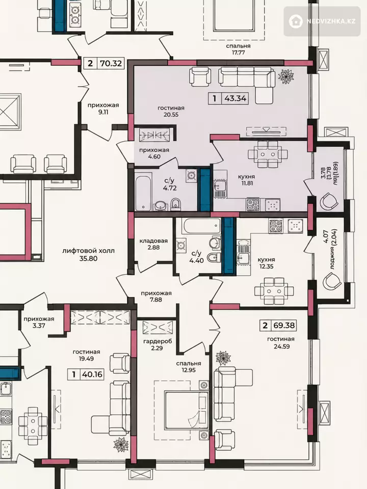 1-бөлмелі пәтер, қабат 4 барлық қабат саны 9, 43 м², 5-фотосурет