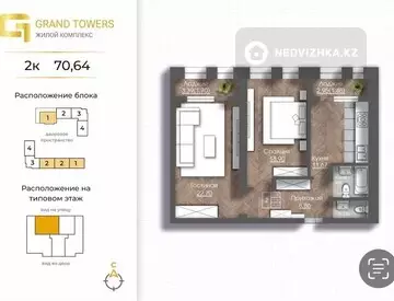 2-комнатная квартира, этаж 3 из 7, 71 м²