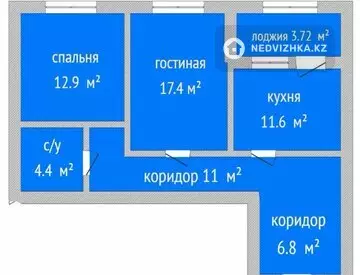 2-бөлмелі пәтер, қабат 7 барлық қабат саны 11, 67 м², 1-нобай