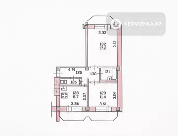 2-бөлмелі пәтер, қабат 5 барлық қабат саны 5, 51 м², 8-нобай