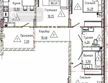 3-комнатная квартира, этаж 5 из 17, 88 м², миниатюра 1
