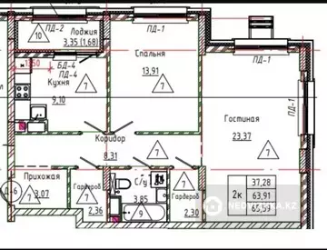 2-комнатная квартира, этаж 5 из 17, 66 м², миниатюра 2