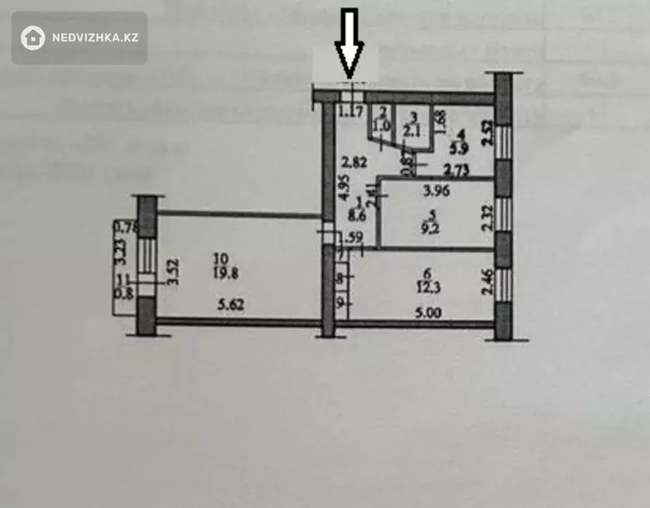 3-комнатная квартира, этаж 3 из 5, 61 м²