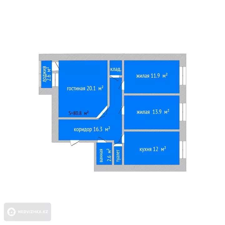 3-комнатная квартира, этаж 3 из 5, 81 м², фотография 2