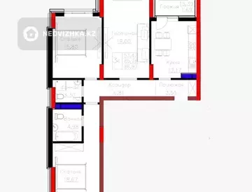 3-бөлмелі пәтер, қабат 13 барлық қабат саны 14, 87 м², 1-нобай