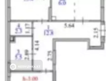 3-бөлмелі пәтер, қабат 2 барлық қабат саны 14, 74 м², 1-нобай