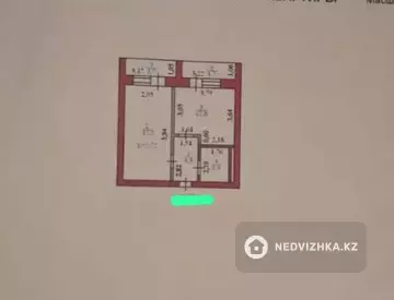 1-бөлмелі пәтер, қабат 2 барлық қабат саны 12, 42 м², 2-нобай