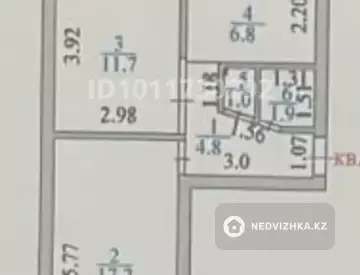 2-бөлмелі пәтер, қабат 3 барлық қабат саны 5, 45 м², 1-нобай