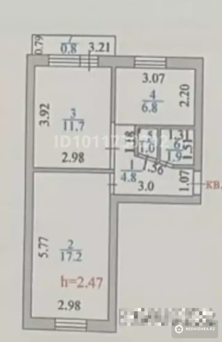 2-комнатная квартира, этаж 3 из 5, 45 м²