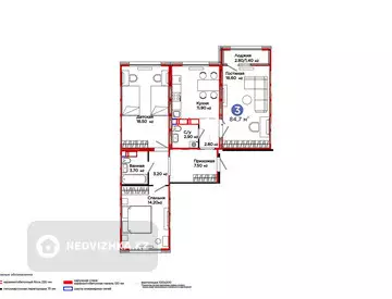 3-бөлмелі пәтер, қабат 5 барлық қабат саны 9, 85 м², 7-нобай