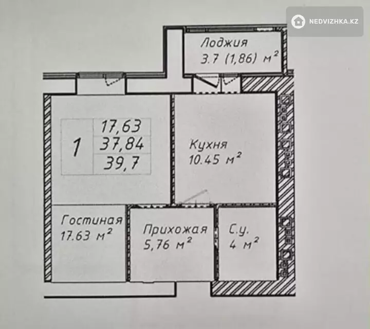1-комнатная квартира, этаж 6 из 12, 40 м²