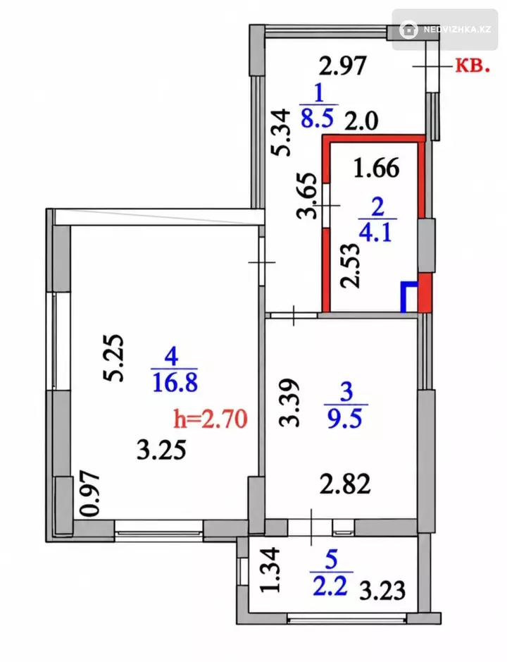 1-бөлмелі пәтер, қабат 8 барлық қабат саны 21, 41 м²