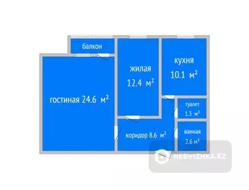 2-комнатная квартира, этаж 1 из 3, 60 м²