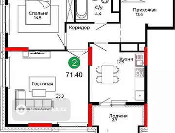 2-комнатная квартира, этаж 16 из 22, 71 м², миниатюра 8
