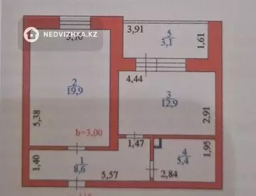 1-комнатная квартира, этаж 6 из 9, 49 м²