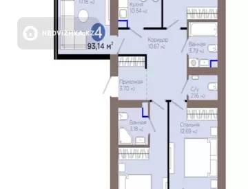 4-комнатная квартира, этаж 4 из 9, 93 м², миниатюра 7