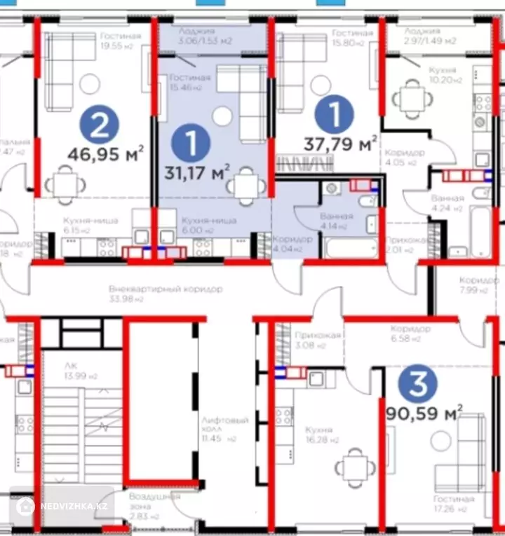 1-бөлмелі пәтер, қабат 8 барлық қабат саны 12, 31 м², 5-фотосурет