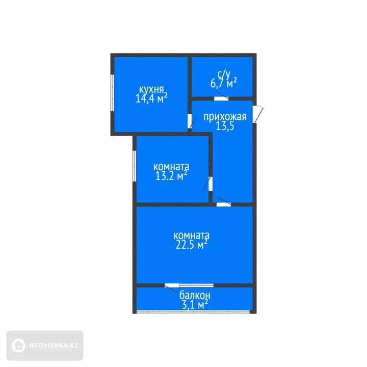2-бөлмелі пәтер, қабат 1 барлық қабат саны 9, 73 м², 2-фотосурет