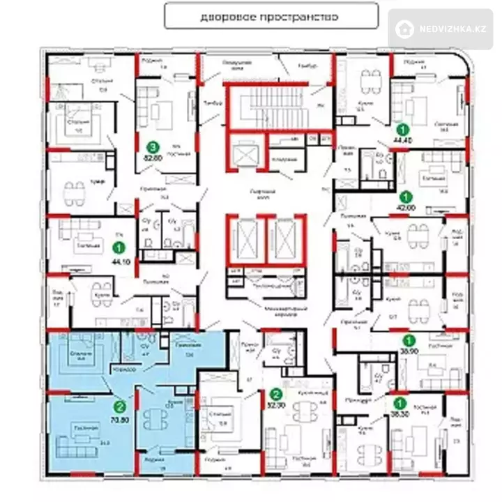 2-комнатная квартира, этаж 6 из 22, 71 м², фотография 5