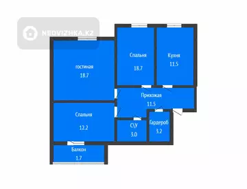 3-комнатная квартира, этаж 2 из 6, 74 м²