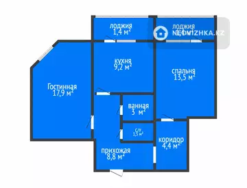 2-комнатная квартира, этаж 4 из 9, 61 м²