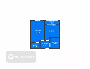 1-комнатная квартира, этаж 2 из 10, 39 м²