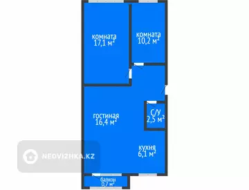 3-комнатная квартира, этаж 2 из 5, 53 м²