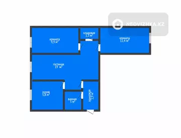 3-комнатная квартира, этаж 1 из 4, 55 м²
