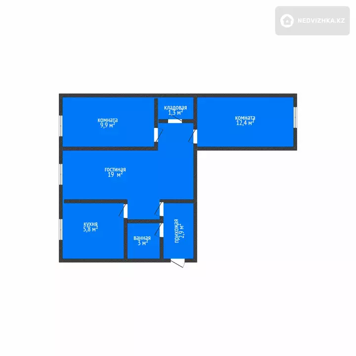 3-комнатная квартира, этаж 1 из 4, 55 м², фотография 2