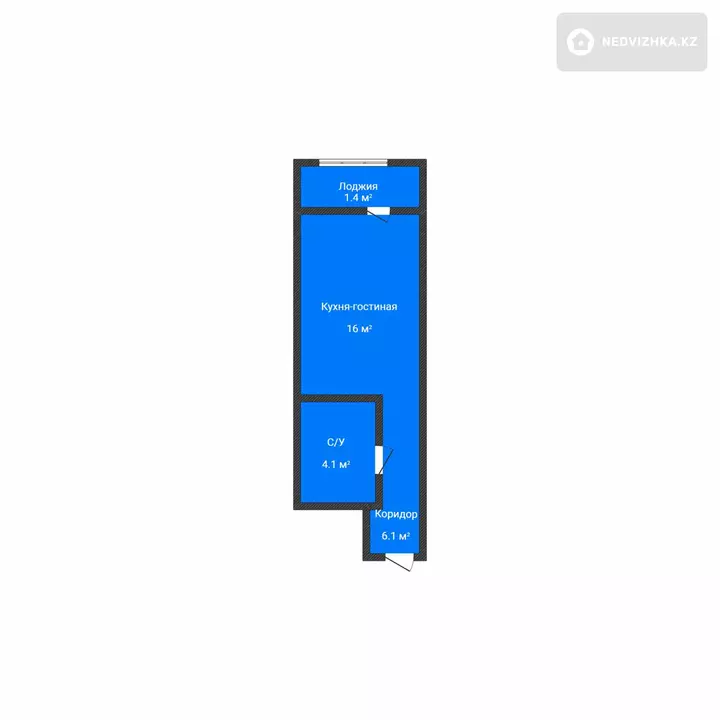 1-комнатная квартира, этаж 5 из 16, 28 м², фотография 2