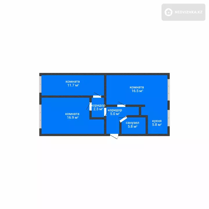 3-комнатная квартира, этаж 1 из 5, 64 м², фотография 2
