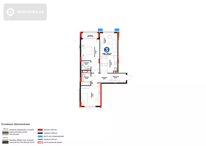 3-комнатная квартира, этаж 4 из 9, 79 м², фотография 5