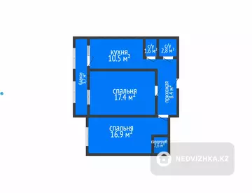 2-комнатная квартира, этаж 1 из 9, 65 м²
