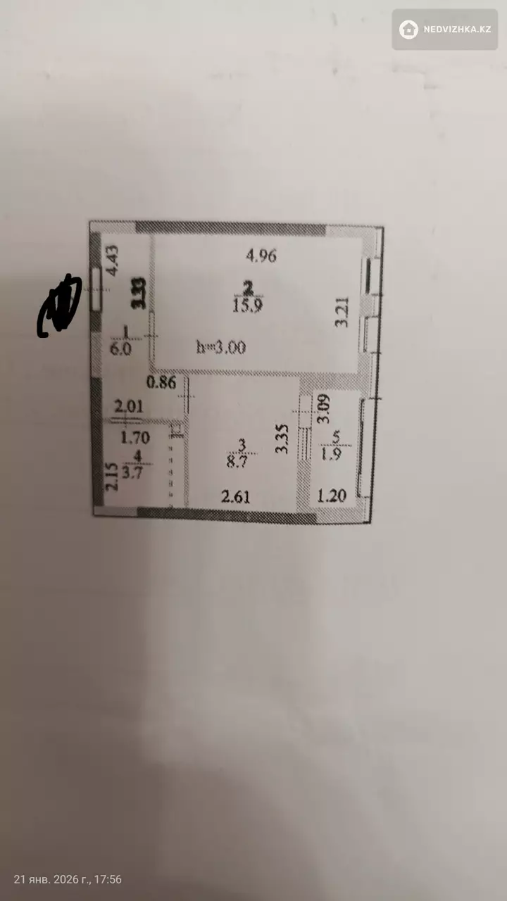 1-бөлмелі пәтер, қабат 2 барлық қабат саны 9, 37 м², 4-фотосурет