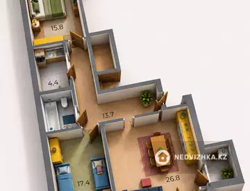 3-комнатная квартира, этаж 8 из 9, 90 м²