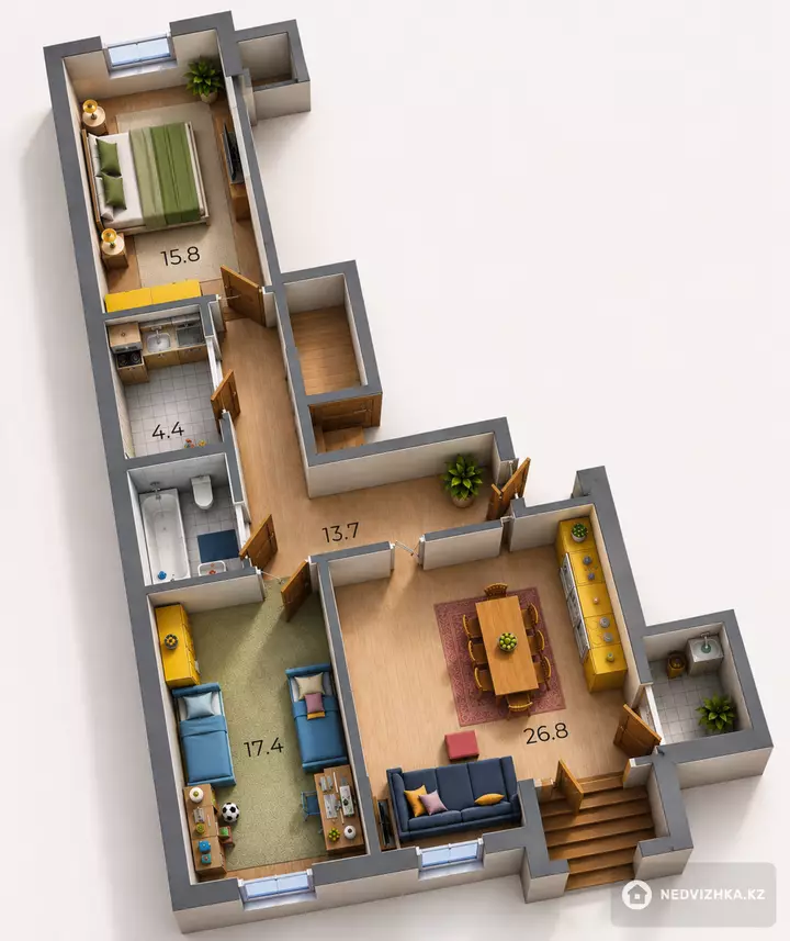 3-комнатная квартира, этаж 8 из 9, 90 м², фотография 2