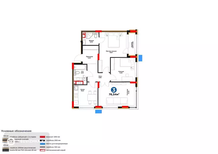 3-комнатная квартира, этаж 3 из 9, 77 м², фотография 5