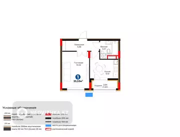1-комнатная квартира, этаж 8 из 9, 36 м², миниатюра 5