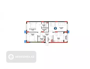 3-бөлмелі пәтер, қабат 5 барлық қабат саны 8, 90 м², 1-нобай