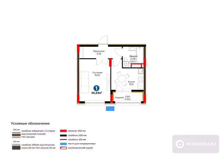 1-комнатная квартира, этаж 9 из 9, 36 м², фотография 2