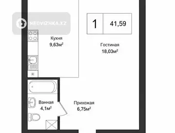 1-комнатная квартира, этаж 2 из 5, 43 м²