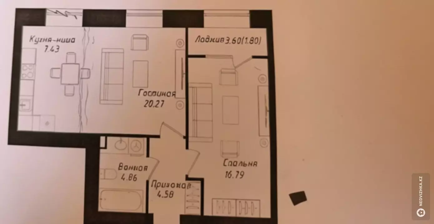 2-комнатная квартира, этаж 8 из 9, 56 м²